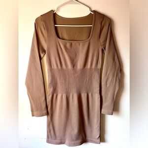 Women's Dresses Sexy Ribbed Long Sleeve Square Neck Tops Mini Dress NWOT